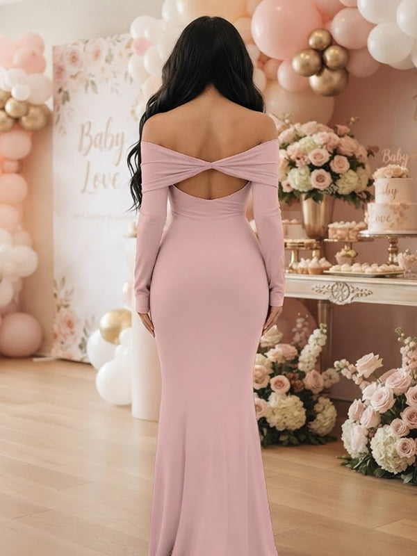 Vestido Premamá Maxi con Hombros Descubiertos, Abertura y Espalda Descubierta