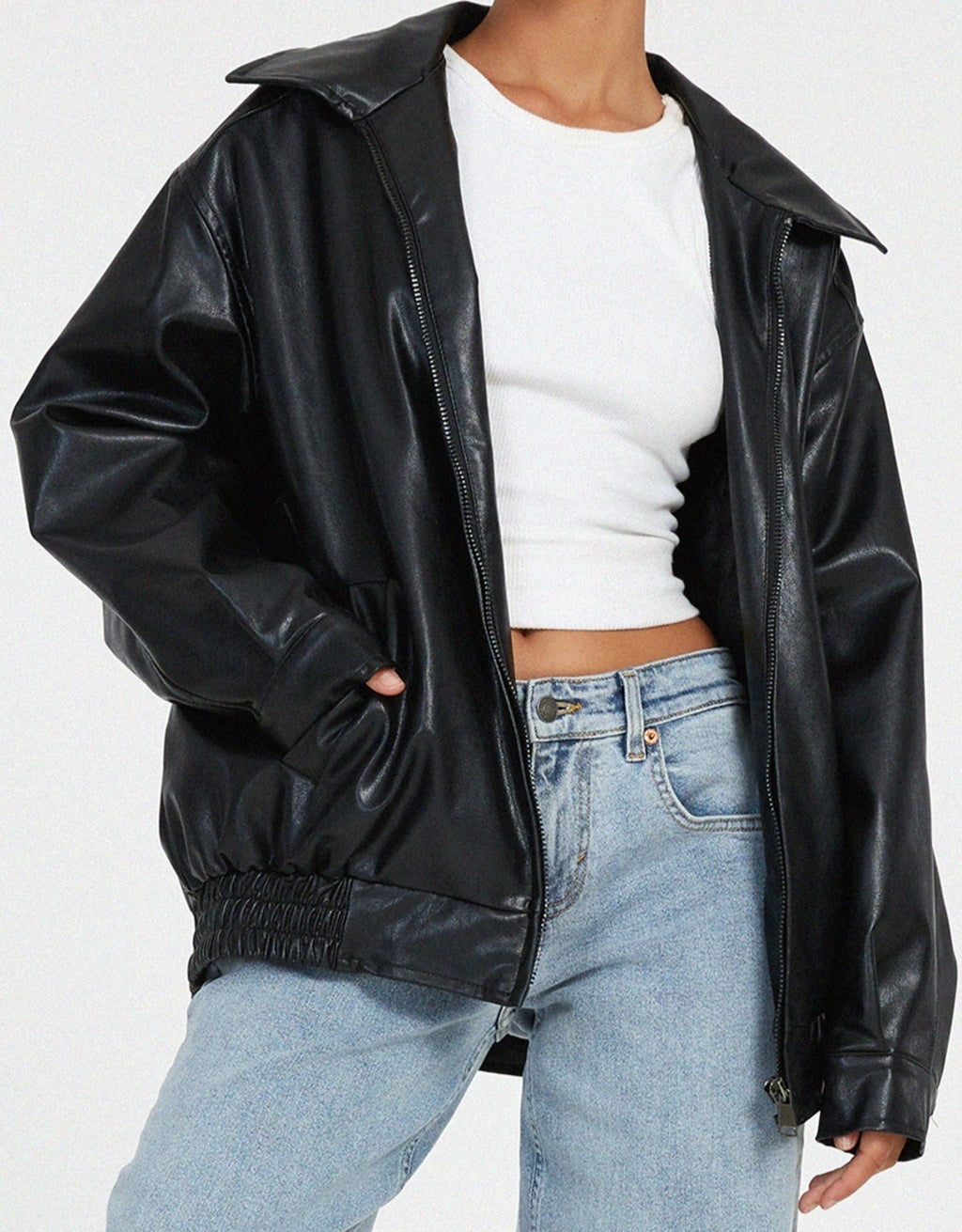 Bomber de Efecto Piel Oversize para Mujer - imagen 7