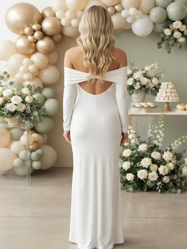 Vestido Premamá Maxi con Hombros Descubiertos, Abertura y Espalda Descubierta