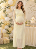 Vestido Premamá Maxi para Baby Shower de Tul Fruncido y Ajustado