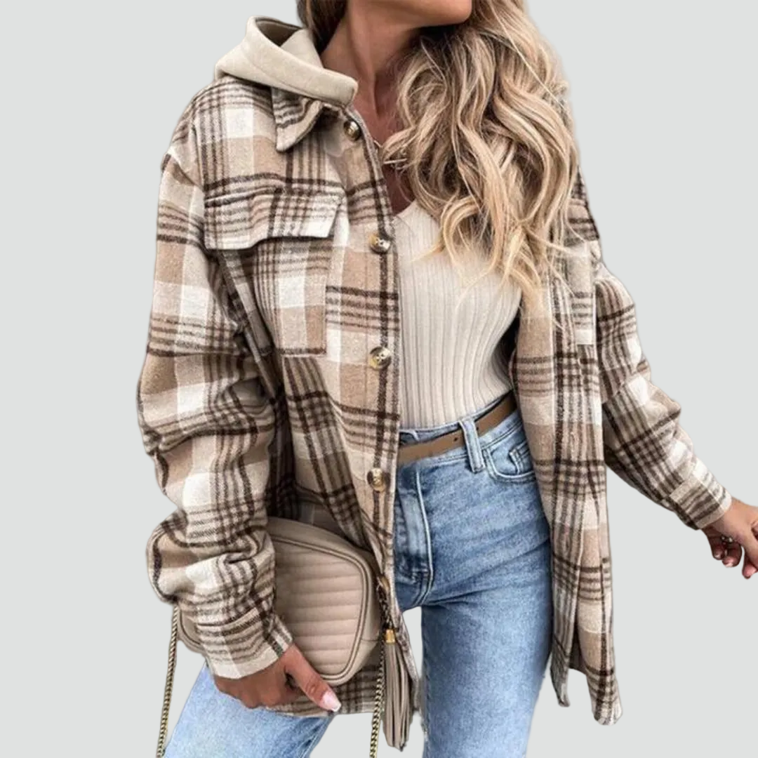 Chaqueta de Entretiempo de Cuadros con Capucha y Botones