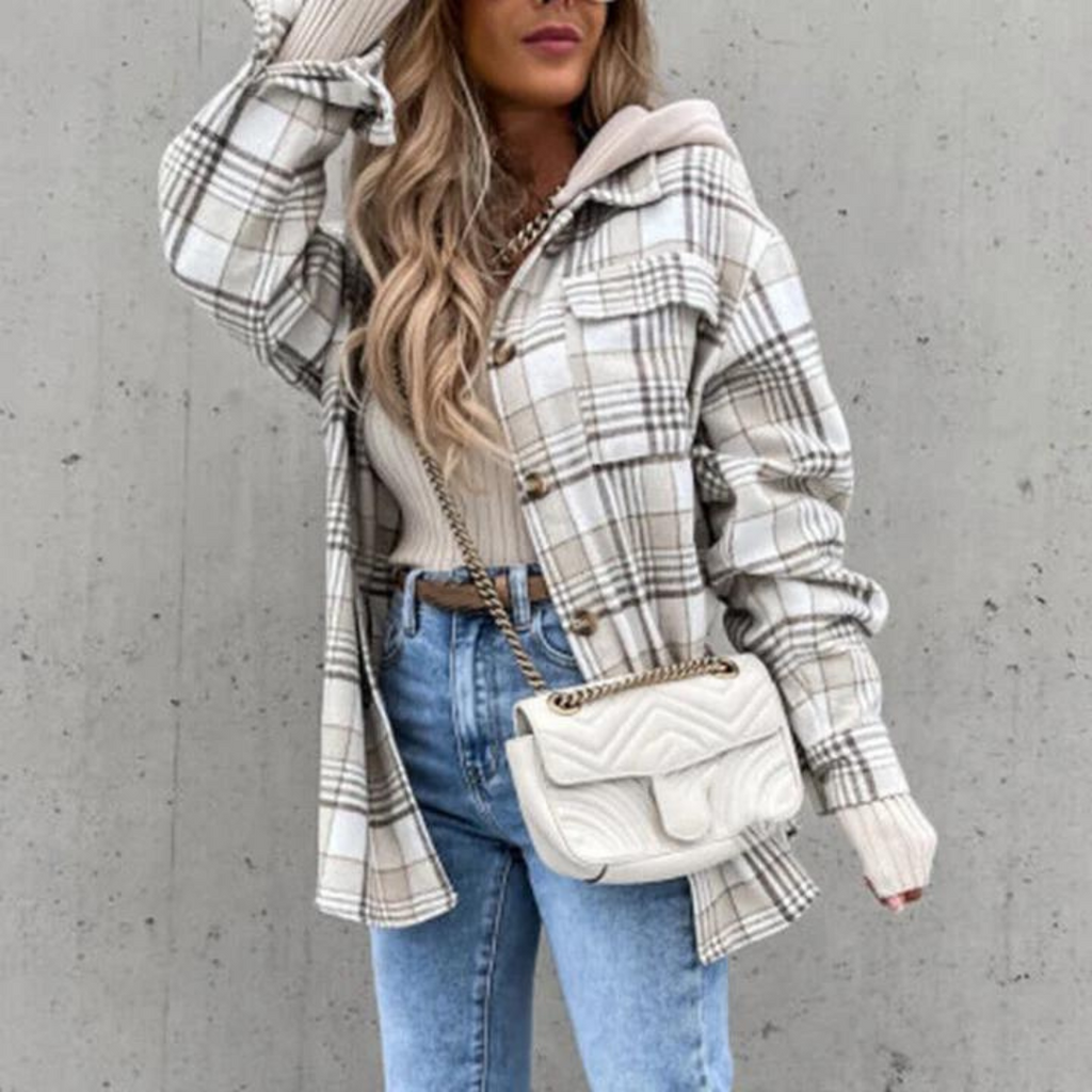 Chaqueta de Entretiempo de Cuadros con Capucha y Botones - imagen 5