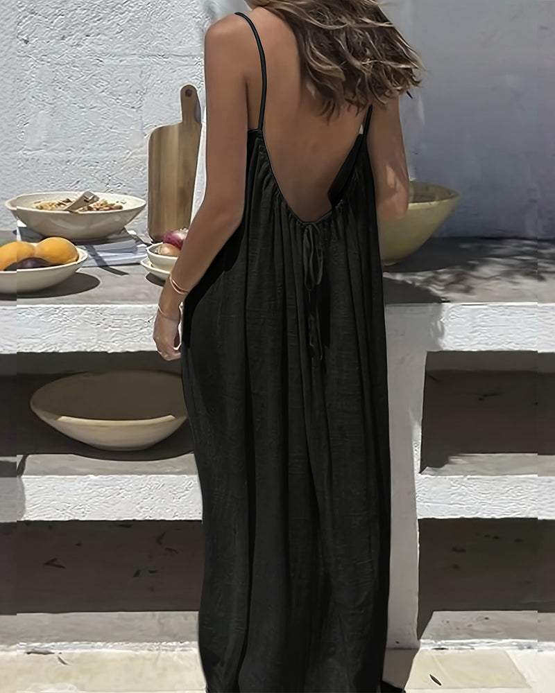Vestido Maxi Fluido de Tirantes con Espalda Abierta - Aura Barcelona