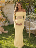 Vestido Premamá Maxi para Baby Shower con Hombros Descubiertos y Transparencias