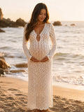 Vestido Premamá Maxi de Playa con Abertura Lateral para Sesión de Fotos