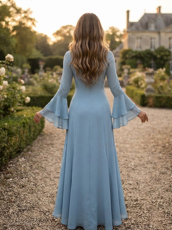 Vestido Premamá Maxi Elegante con Volantes y Manga Acampanada