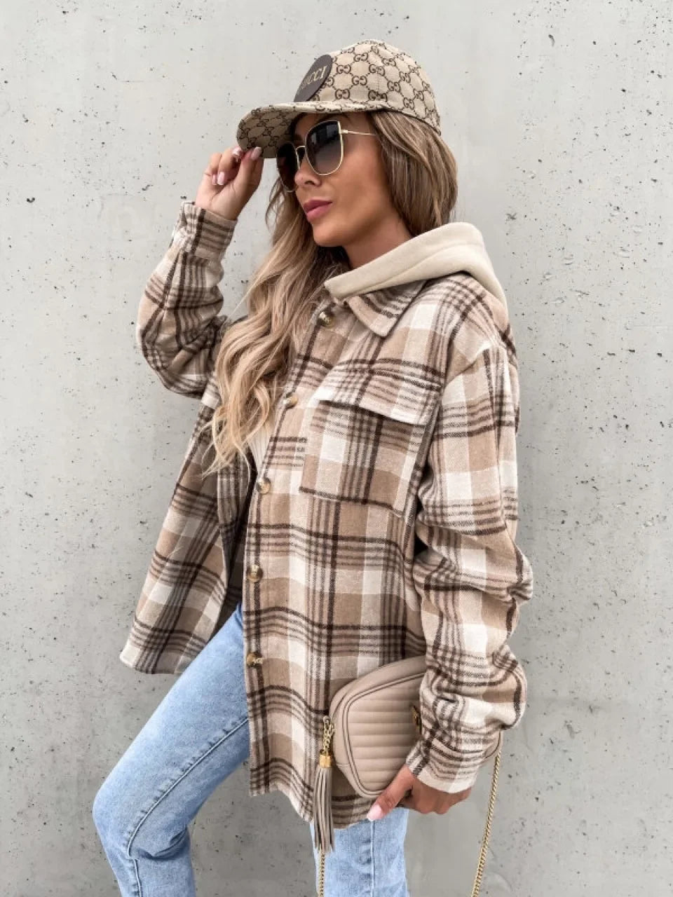 Chaqueta de Entretiempo de Cuadros con Capucha y Botones - imagen 2
