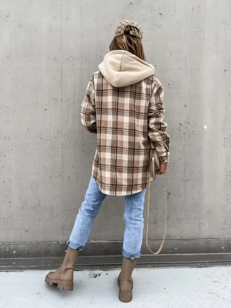 Chaqueta de Entretiempo de Cuadros con Capucha y Botones - imagen 3