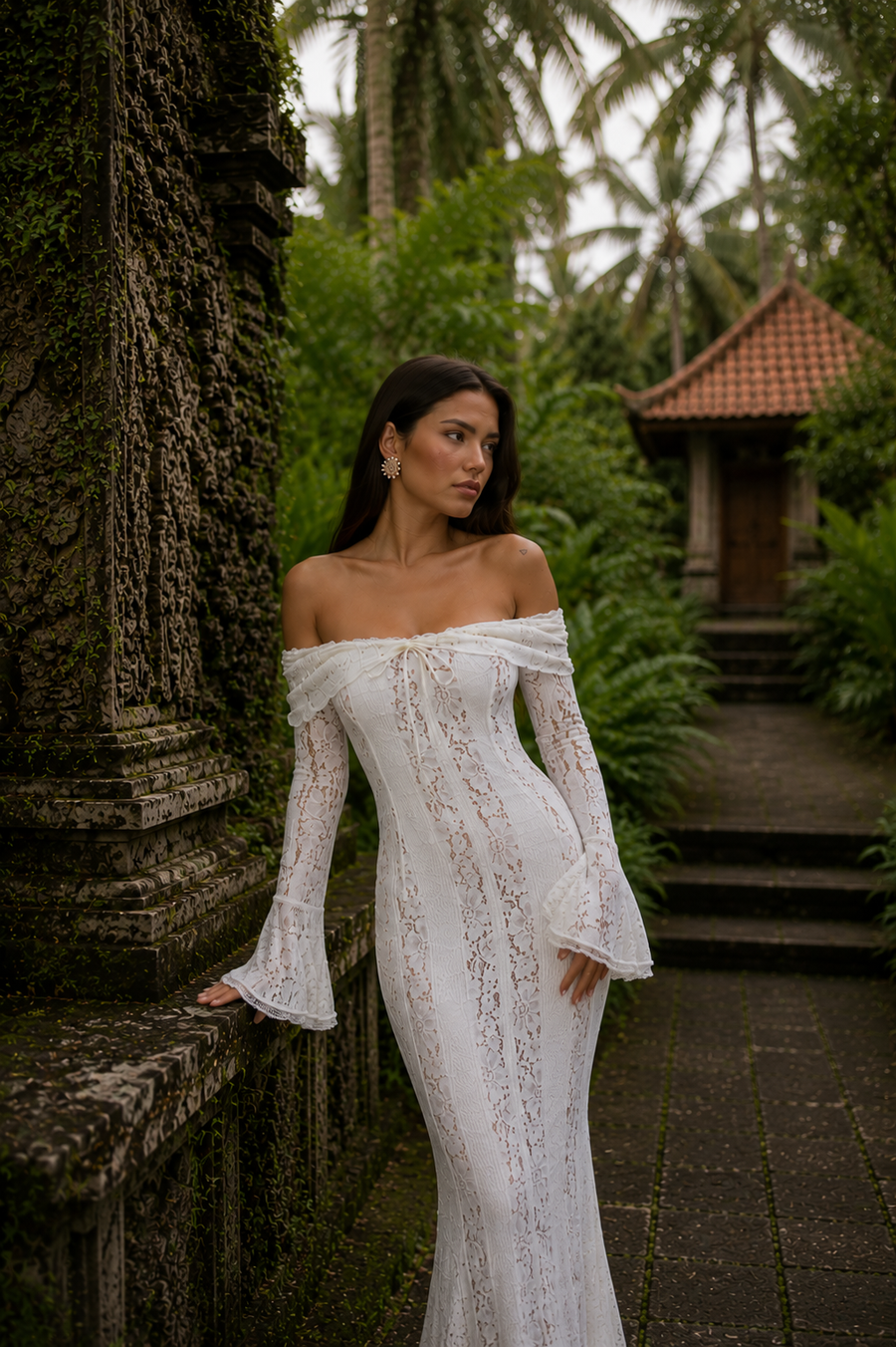 Rosalie Vestido Maxi Off-Shoulder de Encaje