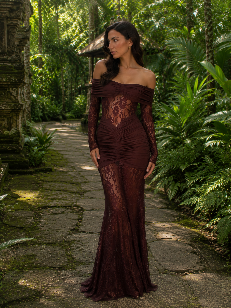 Bruma Vestido Maxi de Encaje con Ruches