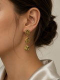 Pendientes cadena medallas picadas doradas