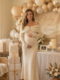 Vestido Premamá Maxi Elegante con Hombros Descubiertos para Baby Shower