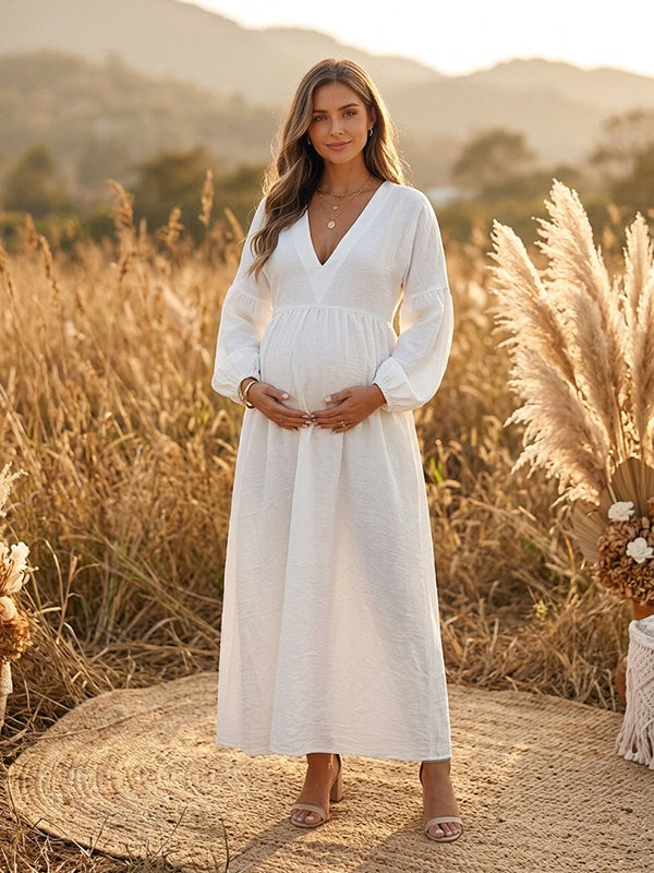 Vestido Premamá Maxi Boho Fluido de Corte A para Sesión de Fotos