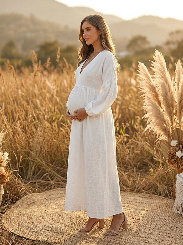 Vestido Premamá Maxi Boho Fluido de Corte A para Sesión de Fotos