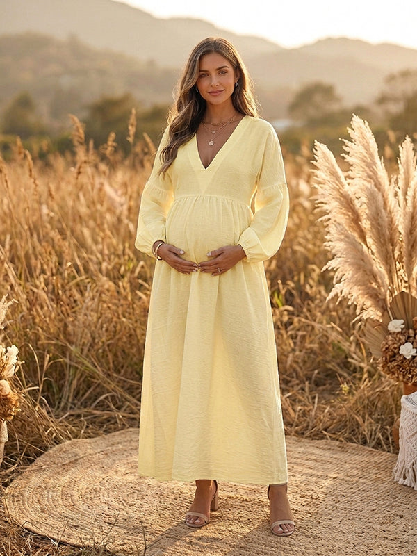 Vestido Premamá Maxi Boho Fluido de Corte A para Sesión de Fotos