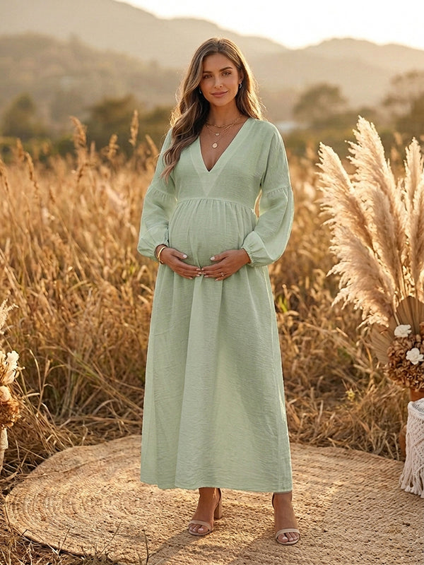 Vestido Premamá Maxi Boho Fluido de Corte A para Sesión de Fotos