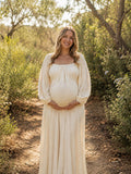 Vestido Premamá Maxi Blanco de Corte A Fruncido