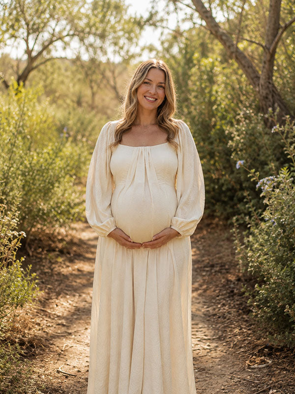 Vestido Premamá Maxi Blanco de Corte A Fruncido