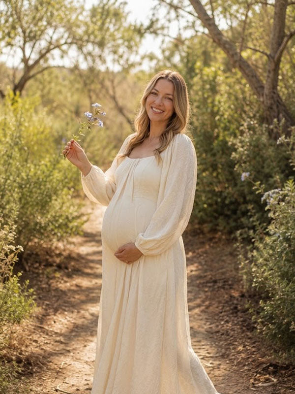Vestido Premamá Maxi Blanco de Corte A Fruncido
