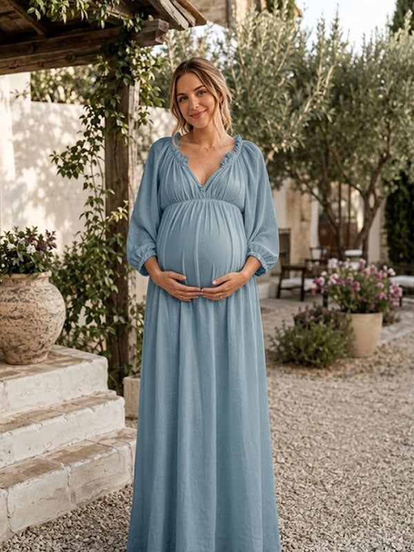 Vestido Premamá Maxi de Encaje Fluido con Corte A