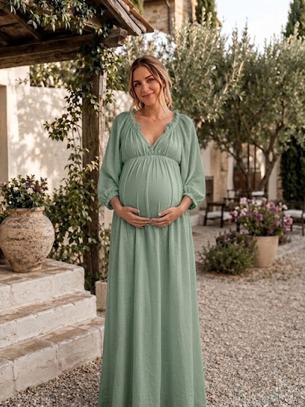 Vestido Premamá Maxi de Encaje Fluido con Corte A