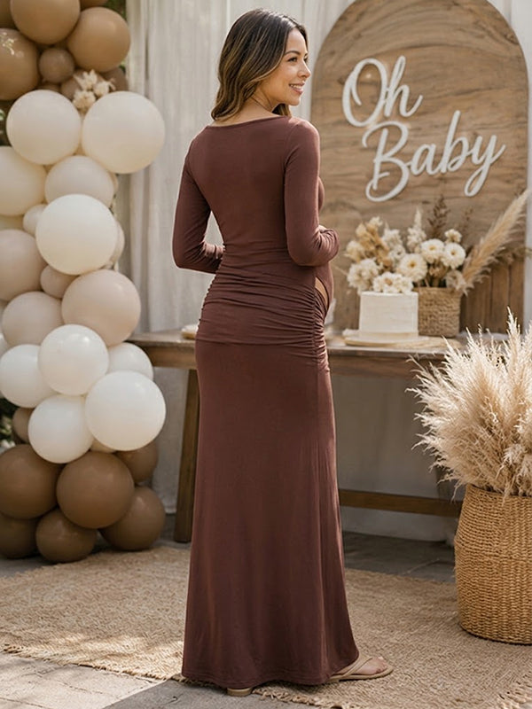 Vestido Premamá Maxi Elegante con Bajo Drapeado para Baby Shower