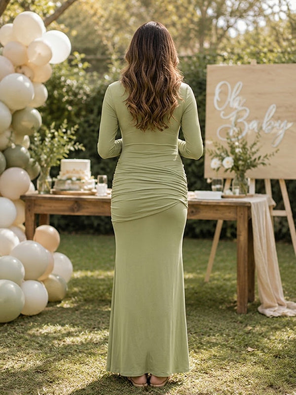 Vestido Premamá Maxi Elegante con Bajo Drapeado para Baby Shower