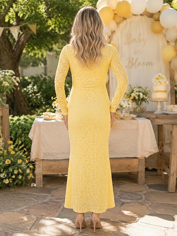 Vestido Premamá Maxi Amarillo Elegante con Aberturas para Baby Shower