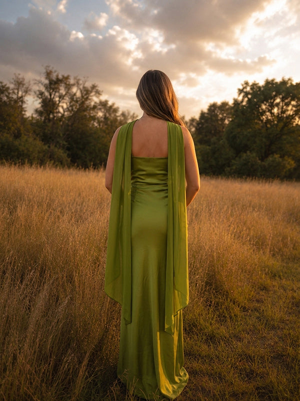 Vestido Premamá Maxi Verde de Espalda Descubierta con Lazos para Sesión de Fotos