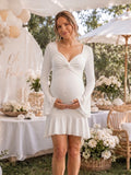 Vestido Premamá Mini Blanco Ajustado con Nudo para Baby Shower
