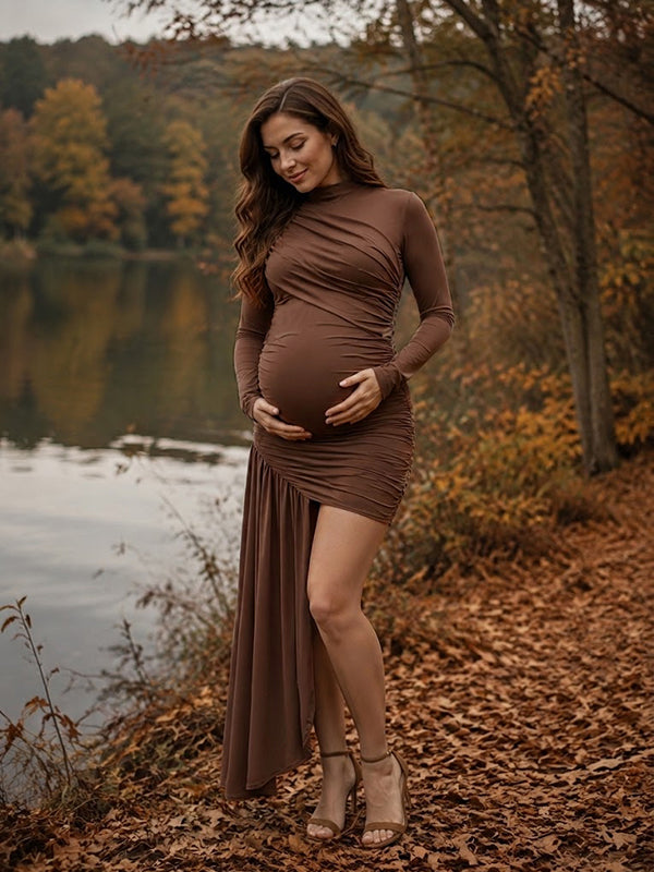 Vestido Premamá Mini Elegante Fruncido Asimétrico para Baby Shower