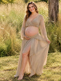 Conjunto Premamá Maxi Caqui 2 en 1 con Abertura Lateral para Sesión de Fotos