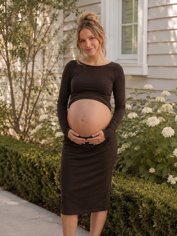 Conjunto Premamá Marrón 2 en 1 de Top y Falda Midi