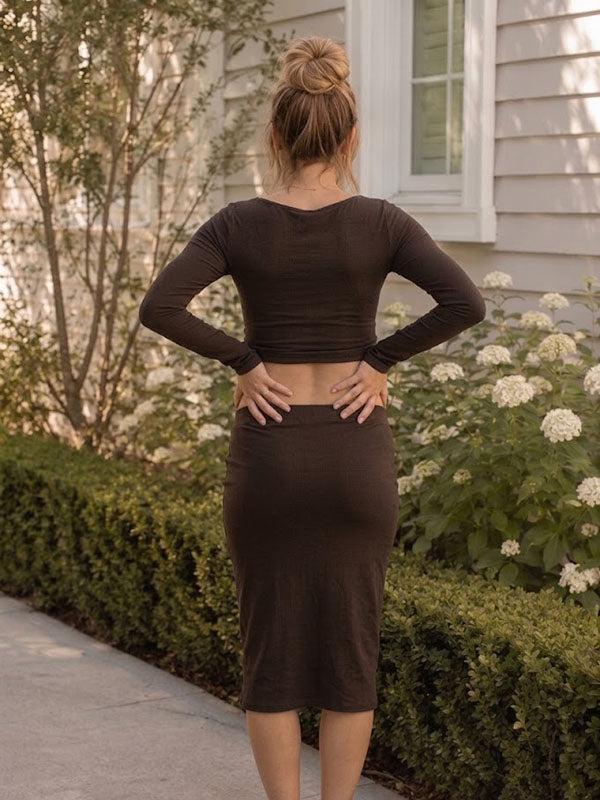 Conjunto Premamá Marrón 2 en 1 de Top y Falda Midi