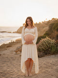 Conjunto Premamá Beige 2 en 1 Asimétrico Midi para Sesión de Fotos