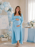Conjunto Premamá Maxi Azul 2 en 1 con Abertura Lateral para Baby Shower
