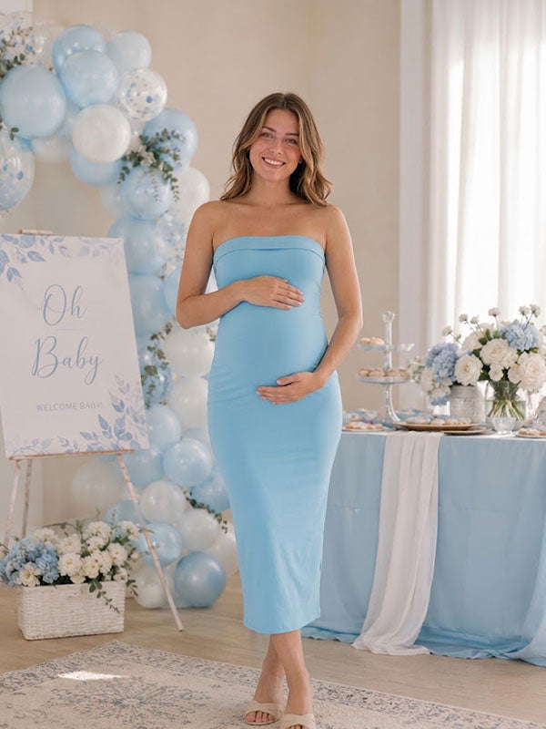 Conjunto Premamá Maxi Azul 2 en 1 con Abertura Lateral para Baby Shower