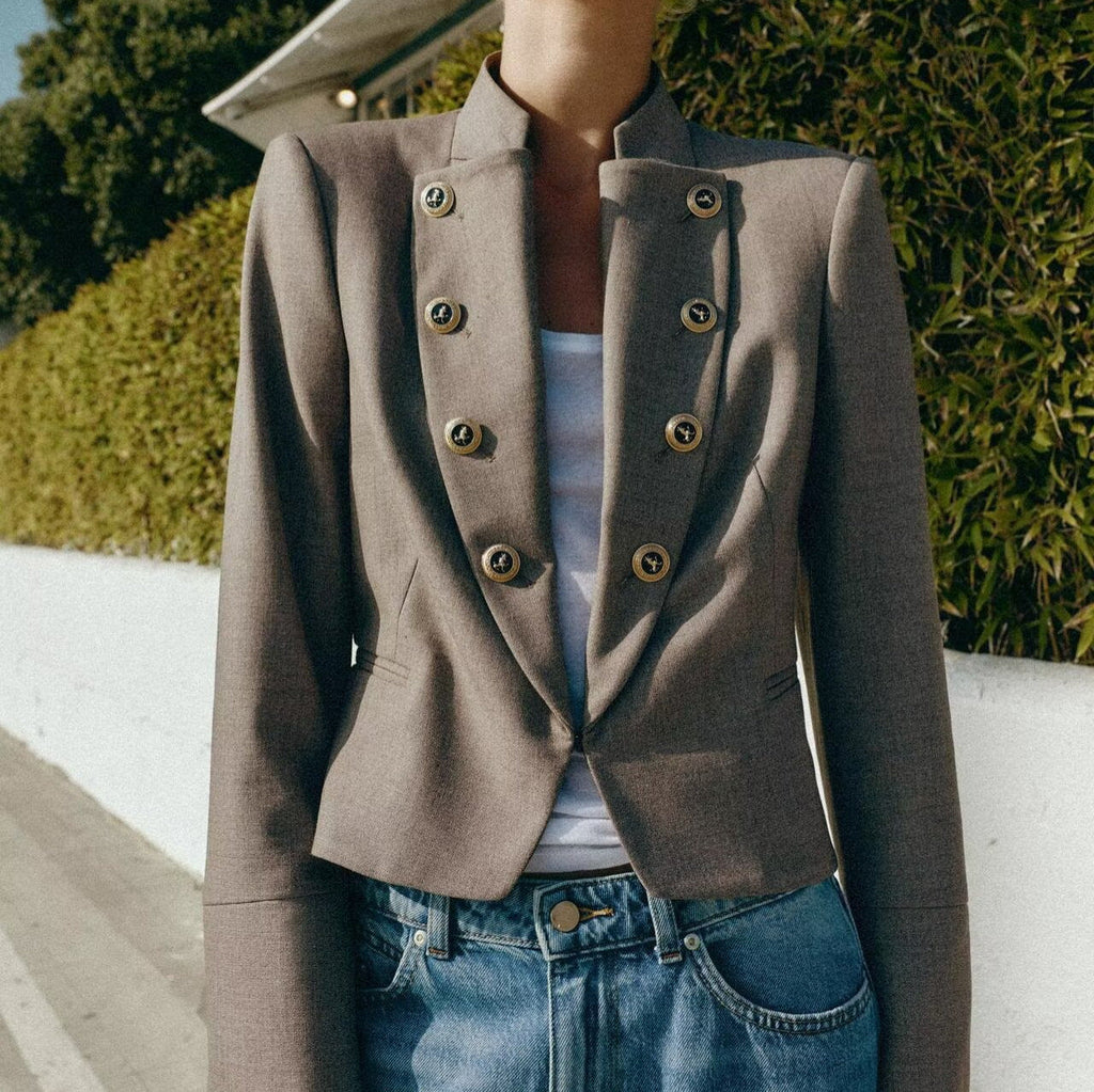 Blazer Militar para Mujer | Chaqueta Corta Entallada con Botones Dorados
