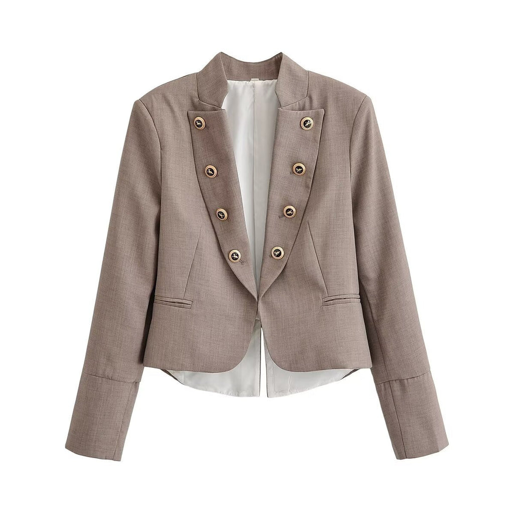Blazer Militar para Mujer | Chaqueta Corta Entallada con Botones Dorados