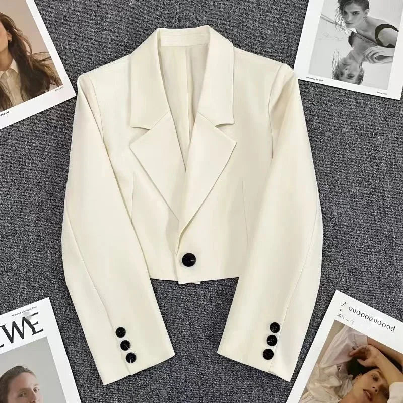 Blazer Corto de Solapa para Mujer | Chaqueta de Traje Crop con un Botón