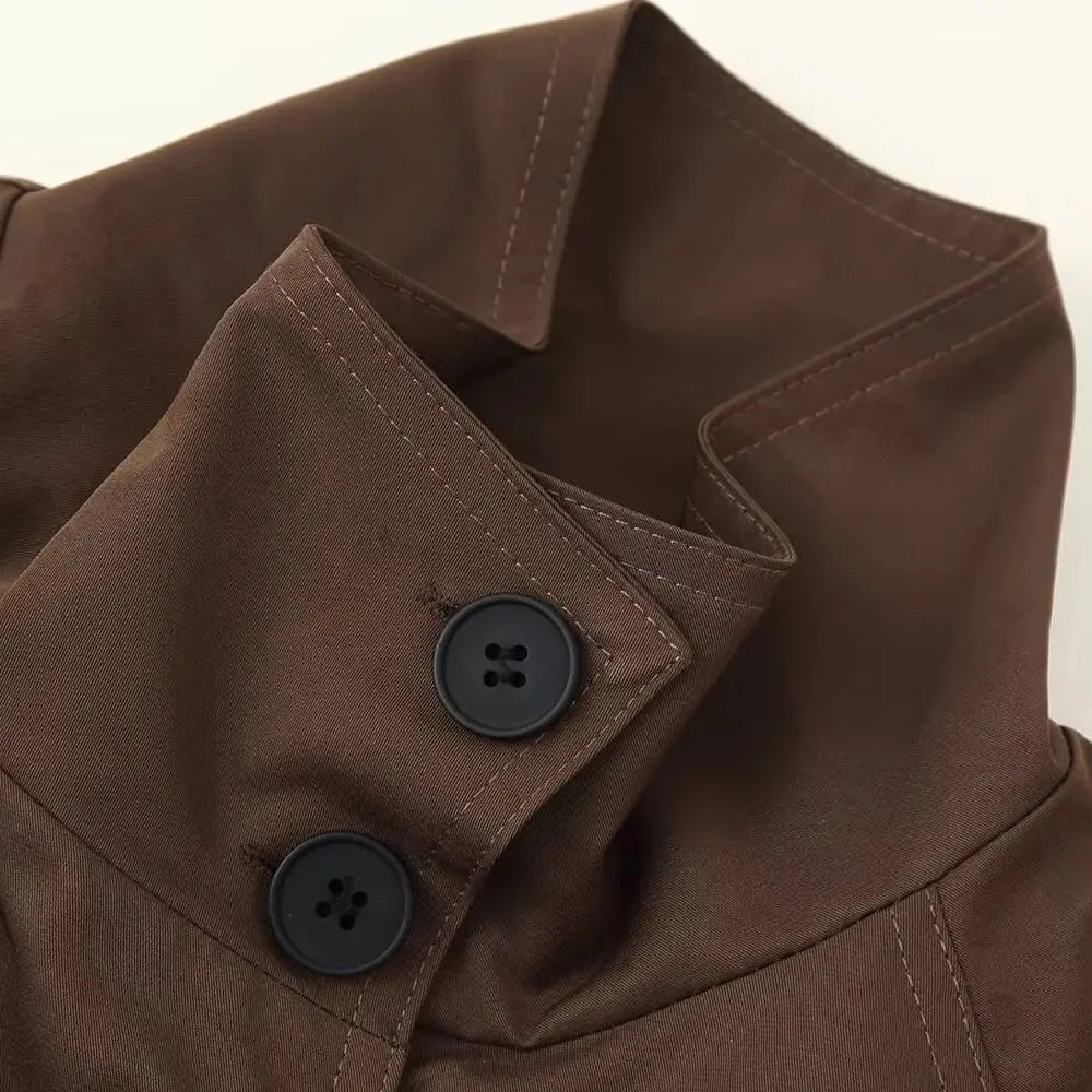 Gabardina Corta para Mujer | Trench Cruzado con Cuello Alto y Cinturón