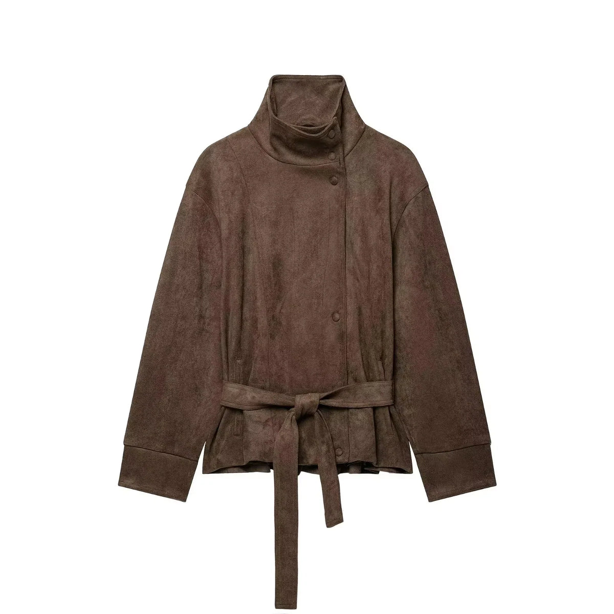 Chaqueta de Antelina para Mujer | Chaqueta Efecto Ante con Cuello Alto y Cinturón