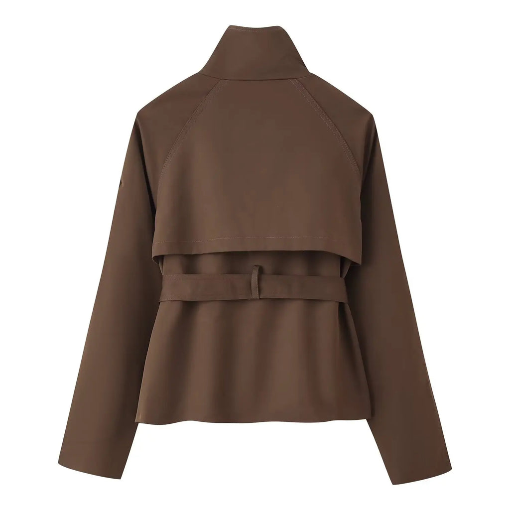 Gabardina Corta para Mujer | Trench Cruzado con Cuello Alto y Cinturón
