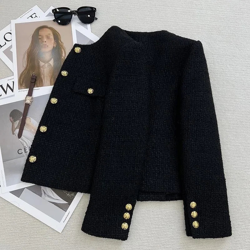 Chaqueta Tweed para Mujer | Chaqueta Corta Entallada con Botones Dorados