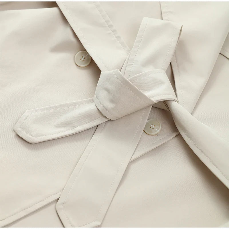 Trench Corto Cruzado para Mujer | Chaquetón de Hombros Anchos con Cordón