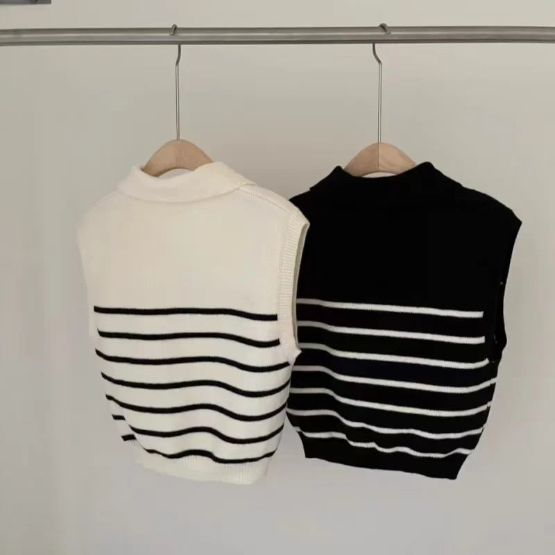 Chaleco de Punto a Rayas para Mujer | Cuello Solapa
