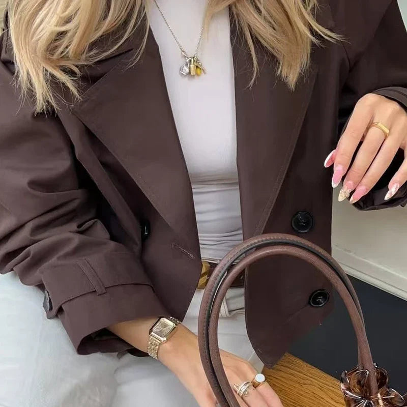 Trench Corto Cruzado para Mujer | Chaquetón Oversize de Manga Larga