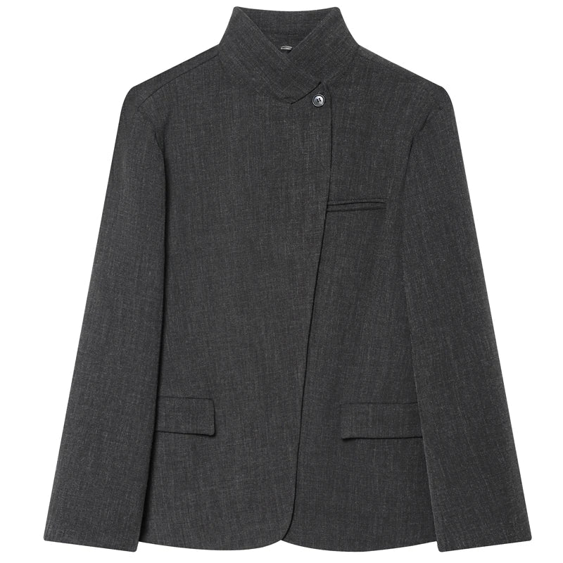 Blazer Asimétrico Gris para Mujer | Chaqueta Entallada de Manga Larga