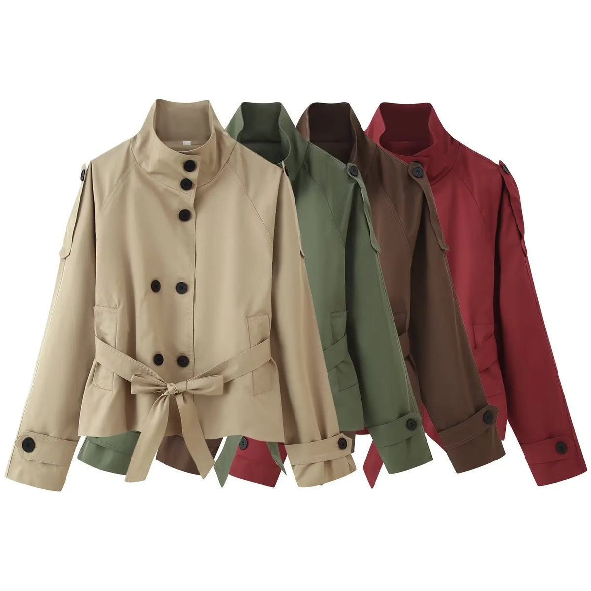 Gabardina Corta para Mujer | Trench Cruzado con Cuello Alto y Cinturón