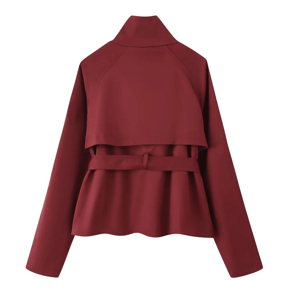 Gabardina Corta para Mujer | Trench Cruzado con Cuello Alto y Cinturón